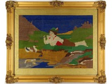 Régi gobelin blondel keretben 47 x 57 cm