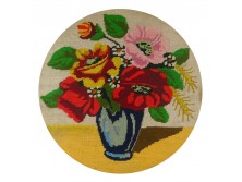 Régi virágcsendélet gobelin aranyozott keretben 59 x 59 cm