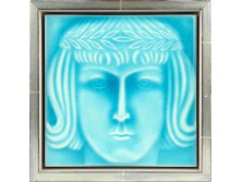 Müncheni ERICH EHMER galéria art deco művészi fej díszcsempe keretben 15 x 15 cm