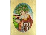 Teát felszolgáló lány régi gobelin 60 x 45 cm 1961