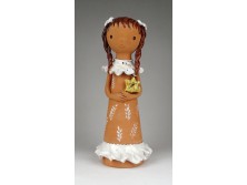 Jelzett copfos lány kerámia figura 27.5 cm