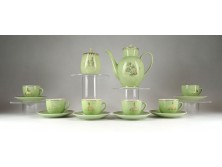 Régi almazöld vagy olivazöld színű hibátlan porcelán kávéskészlet