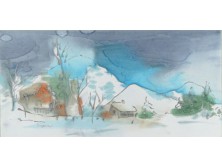 Sulyok Teréz : Téli táj selyemkép 10 x 20 cm 