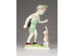 Jelzett Aquincum porcelán fiú nyúllal figura 13.5 cm