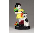 Régi kerámia kislány kutyával figura 11 cm