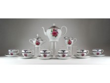 Jelzett rózsadíszes porcelán kávéskészlet
