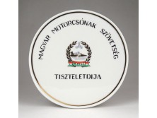 Nagyméretű Hollóházi porcelán motorcsónak sport emlékplakett
