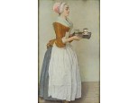Régi színes keretezett szolgálólány nyomat 34 x 21 cm