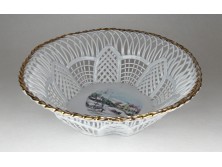 Régi jelzett áttört aranyozott porcelán kosár 22 cm