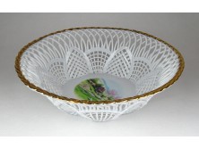Régi jelzett áttört aranyozott porcelán kosár 22 cm