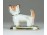 Régi jelzett aranyozott kisméretű porcelán kutya