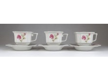 Régi jelzett rózsadíszes porcelán kávéskészlet 3 személyes