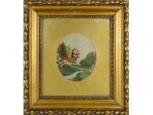 Erdei ház patakkal tűgobelin kézimunka 38.5 x 35.5