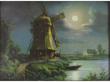 Worpsweder szélmalom színes keretezett nyomat 21.5 x 28 cm