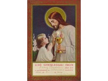 Régi keretezett első szent áldozási emléklap 1949