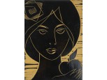 Női portré orosz fafaragás 17 x 23 cm