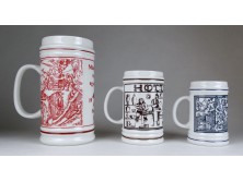 Jelzett Hollóházi porcelán söröskorsó 3 db