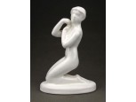 Térdelő női akt fehér porcelán szobor 14.5 cm