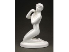 Térdelő női akt fehér porcelán szobor 14.5 cm