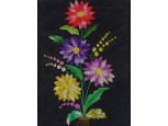 Régi hímzett virágcsendélet keretezett kézimunka 33 x 25 cm