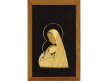 Mária gyermekével keretezett szalmakép kézimunka 29 x 19 cm