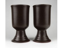 Jelzett városlődi barna kerámia söröskorsó pár 14 cm