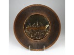 Mid century ötvösmunka hajós bronz fali dísztál 27 cm