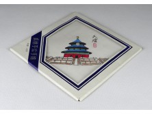 Kínai pagodás kézzel festett selyem kendő 27.5 x 27.5 cm