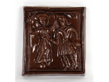 Barna mázas díszcserépkályha kerámia falidísz 26 x 23.5 cm