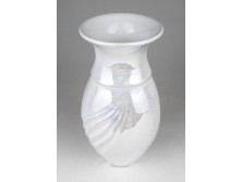 Mid century irizáló mázas csavart testű kerámia váza 18.5 cm 