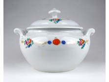 Régi jelzett bécsi virágmintás porcelán leveses tál komatál