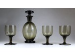 Antik art deco füstszínű likőrös üveg kínáló készlet