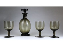 Antik art deco füstszínű likőrös üveg kínáló készlet