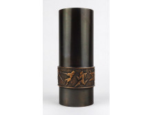 Mid century iparművészeti bronz váza retro ötvösmunka 18 cm