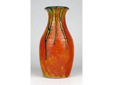 Mid century narancs mázas iparművészeti kerámia váza 15.5 cm