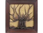 Jelzett kisméretű bőrdíszműves falikép 13 x 13 cm