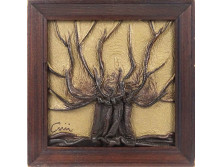 Jelzett kisméretű bőrdíszműves falikép 13 x 13 cm