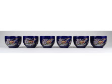 Aranyfácános kék színű porcelán csésze vagy tálka készlet 6 darab