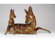 Régi nagyméretű porcelán őz és gidája 24 cm