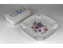 Hollóházi porcelán bonbonier és hamutál