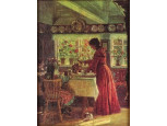 Régi keretezett olajnyomat teázás a konyhában 24.5 x 20 cm