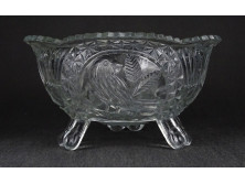 Nagyméretű mid century madaras üveg gyümölcskínáló tál 10 x 19 cm