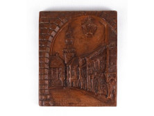 Sopron - Tűztorony jelzett fali kerámia 24.5 x 20.5 cm