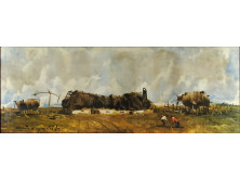 Szegvári Károly : Keretezett tanya nyomat 29.5 x 79 cm