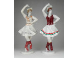 Régi nagyméretű sérült Hollóházi táncoló pártás menyecske porcelán figura pár 29.5 cm