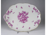 Régi rózsaszín virág mintás sérült Herendi porcelán kínáló tál tálca 25 x 32 cm