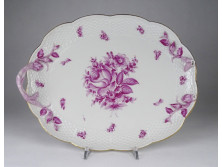 Régi rózsaszín virág mintás sérült Herendi porcelán kínáló tál tálca 25 x 32 cm