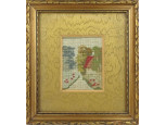 Régi keretezett tájképes tűgobelin 20 x 18 cm