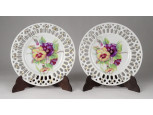 Régi ibolyás porcelán dísztányér pár vitrindísz 12.8 cm