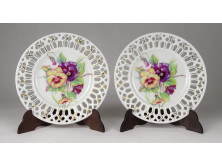 Régi ibolyás porcelán dísztányér pár vitrindísz 12.8 cm